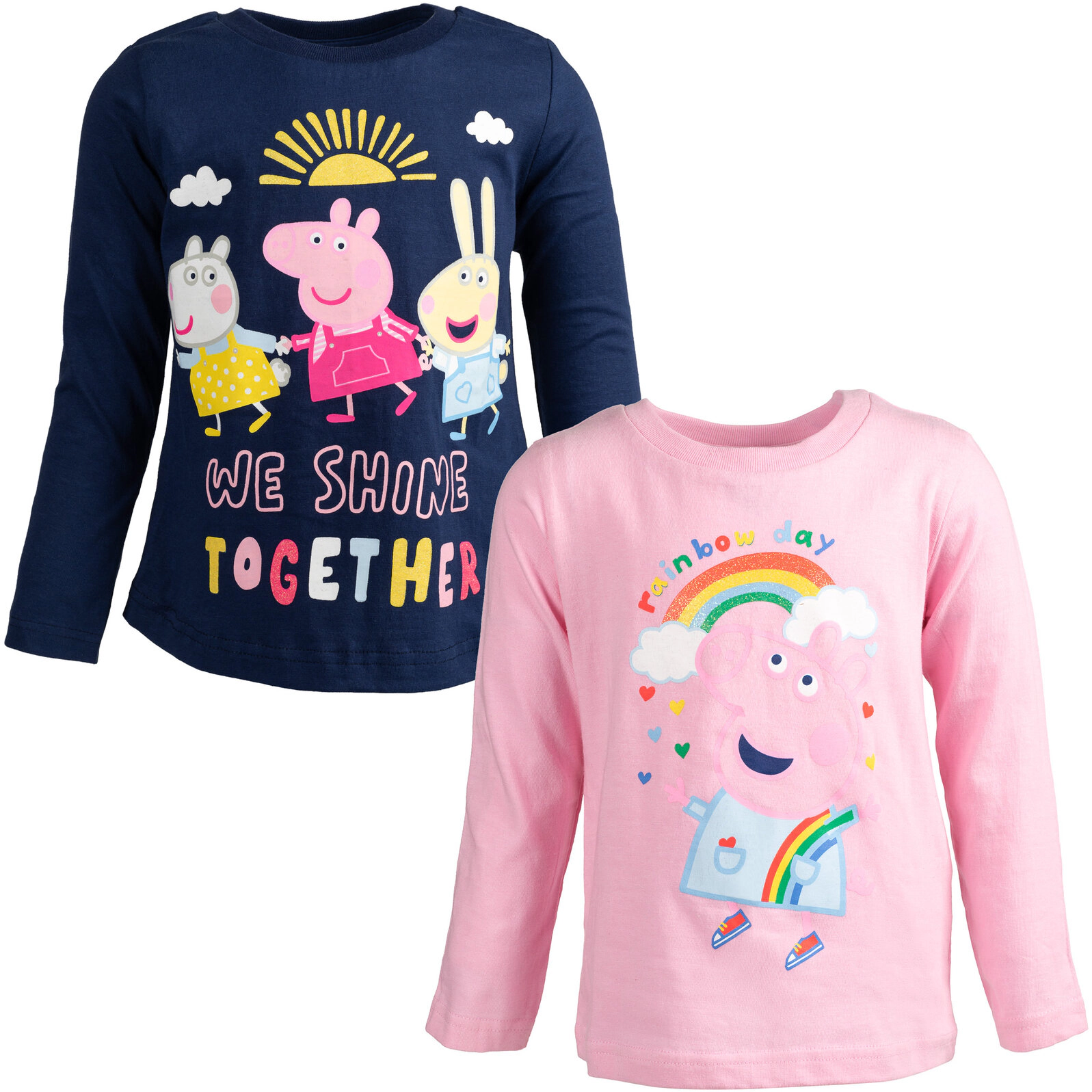 Peppa Pig Girls' 2-Pack Glitter Long Sleeve T-Shirts