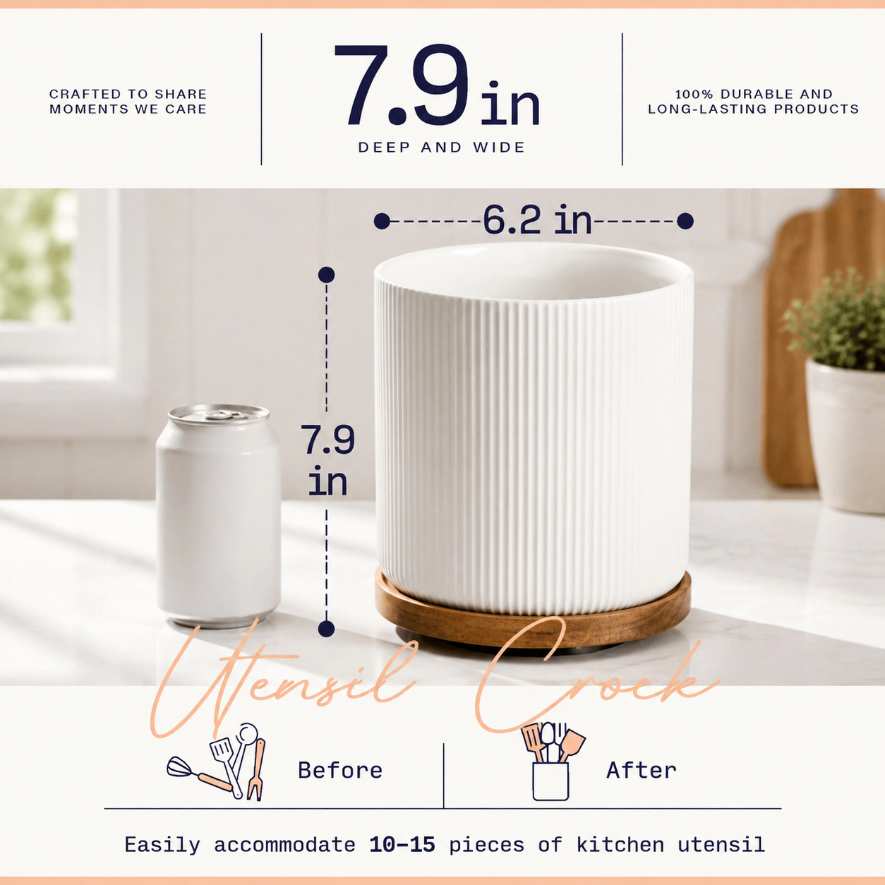 WZK Rotating Ceramic Farmhouse Kitchen Utensil Holder