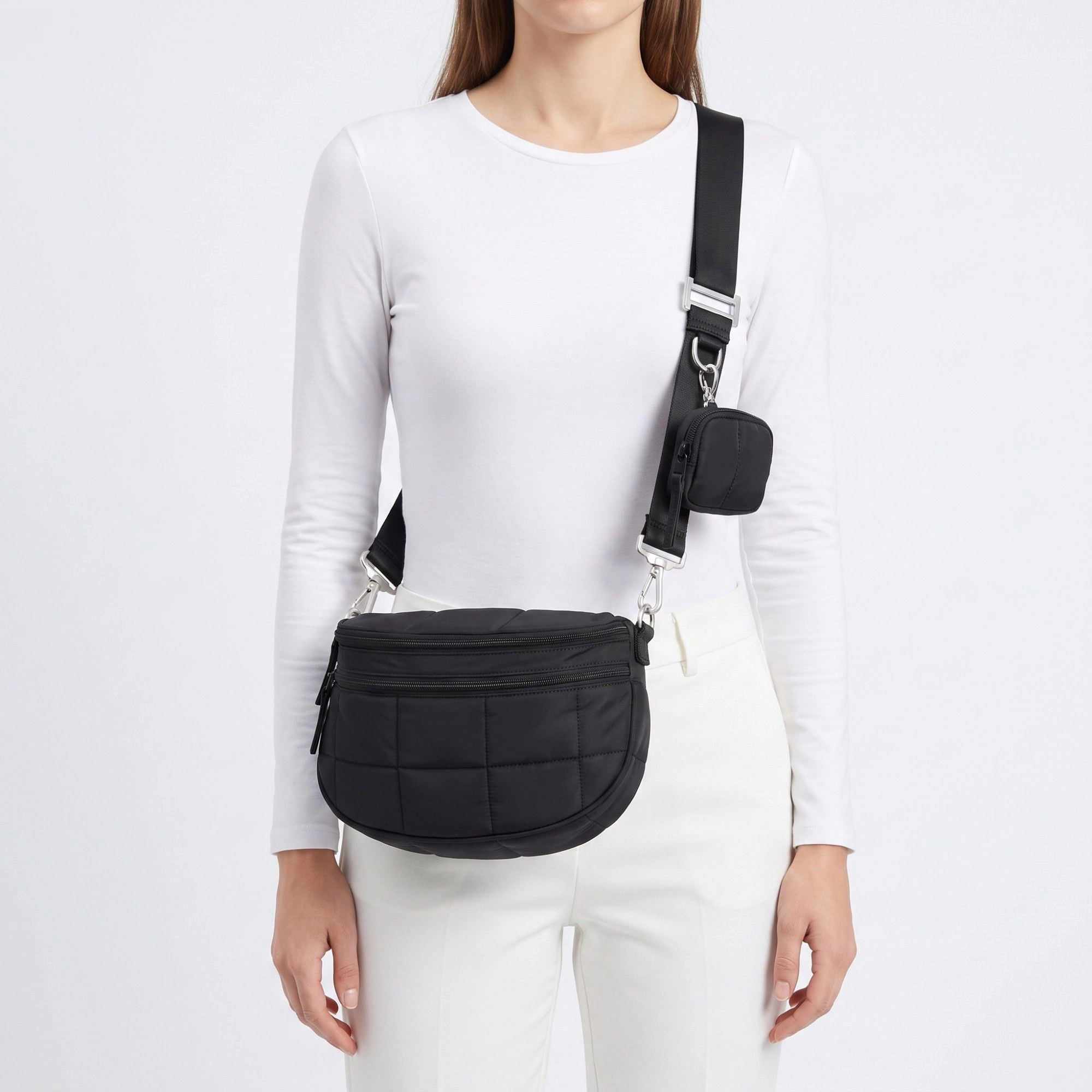 Alilang Women's Grid Padded Saddle Crossbody Bag with Detachable Mini Pouch and Adjustable Wide Strap 10.2x4.5x8.3in