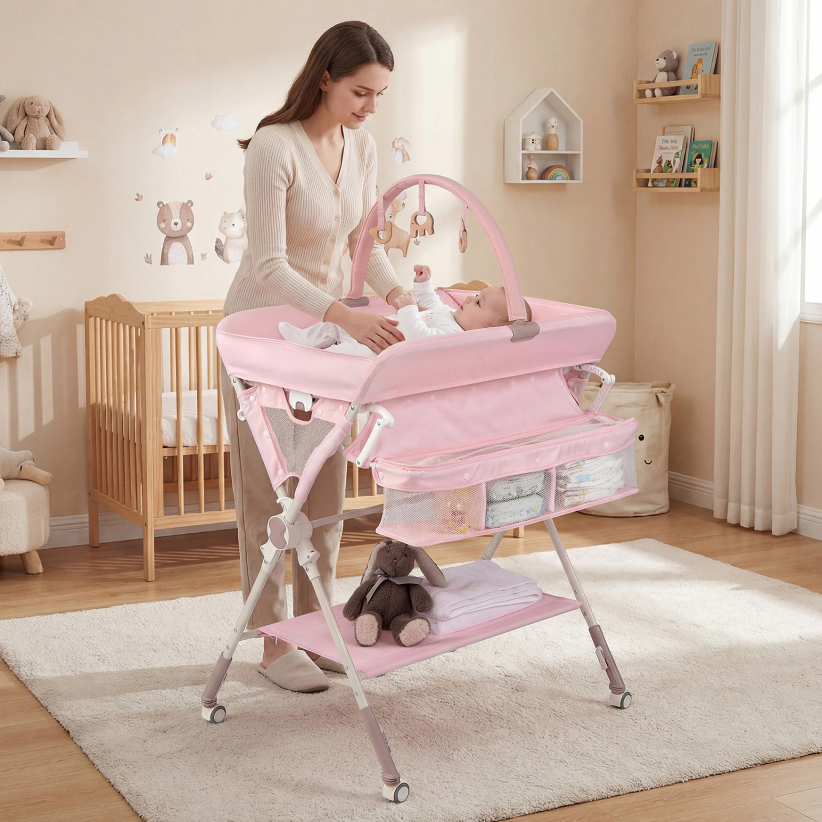 SUGIFT Foldable Portable Baby Changing Table with Storage and Toy Bar