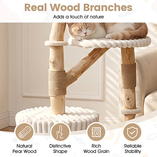 SUGIFT 41-in H Solid Wood Cat Tree with Real Pear Wood Branches and ...