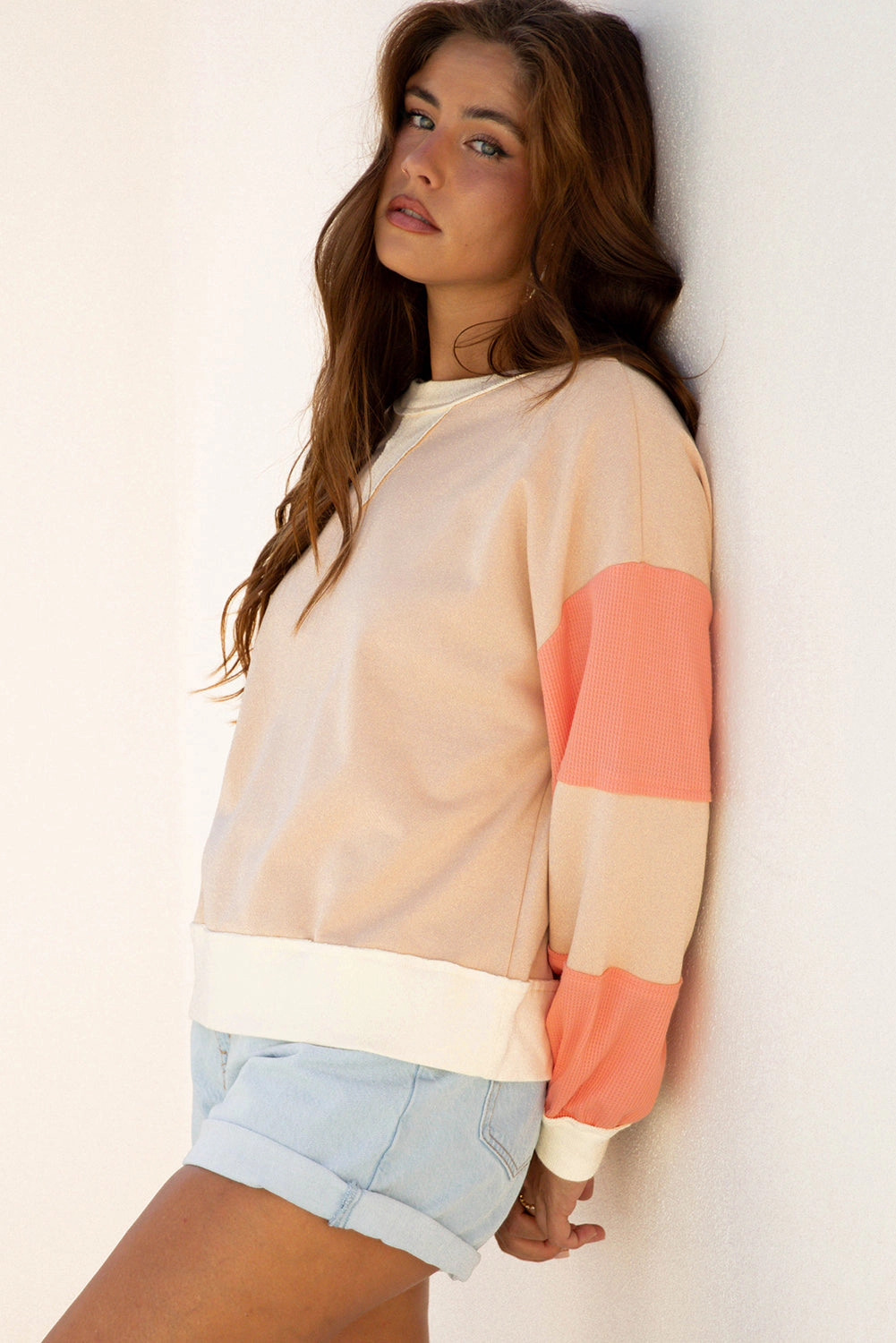Threaded Pear Women's Jolene Block Textured Patchwork Pullover