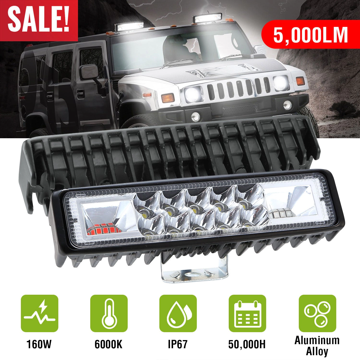GBruno 6-Inch 160W LED Light Bar 2-Pack