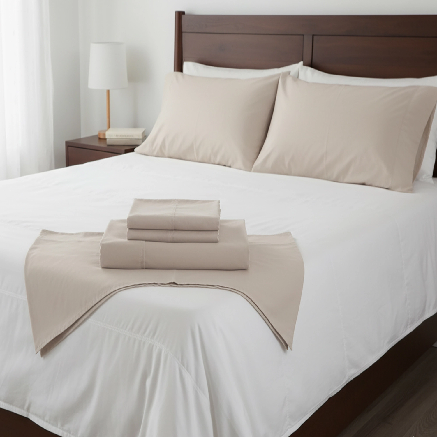 Castle Hill Premium Lightweight 330 Thread Count Cotton Sateen 4 Pieces Sheet Set King Ash