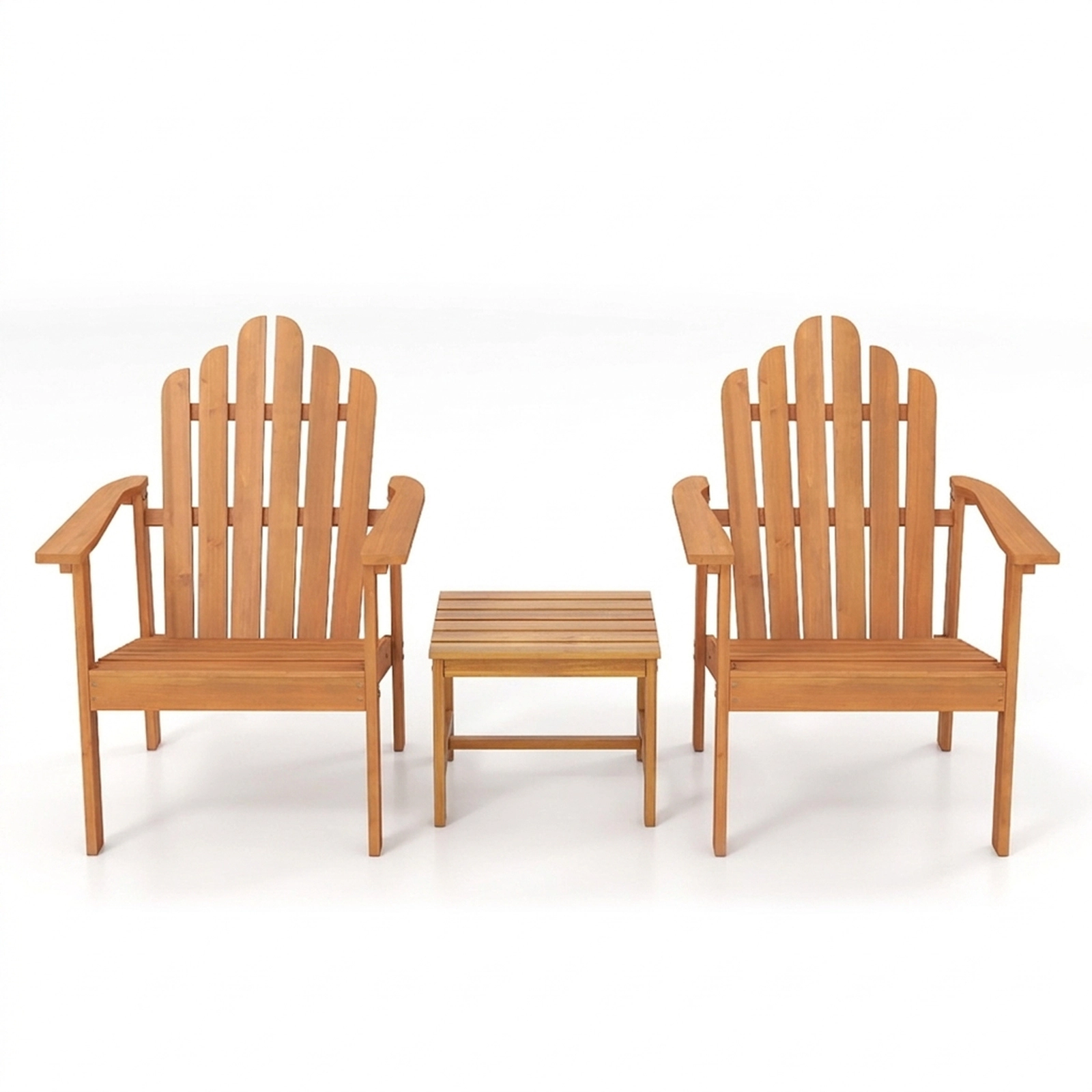 SUGIFT Stackable Acacia Wood Adirondack Conversation Set with 2 Chairs and Side Table 400-lb Capacity Natural