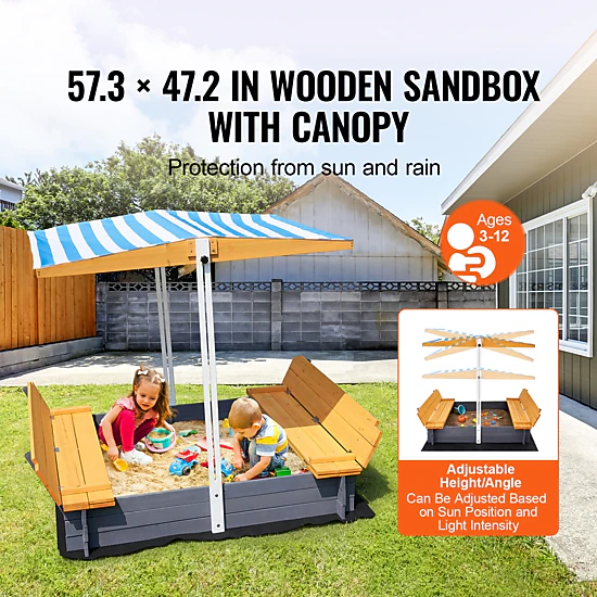 HONGGE Sandbox with Sand Pit and Bottom Liner for Outdoor Backyard Beach Park, Gift for Ages 3-12