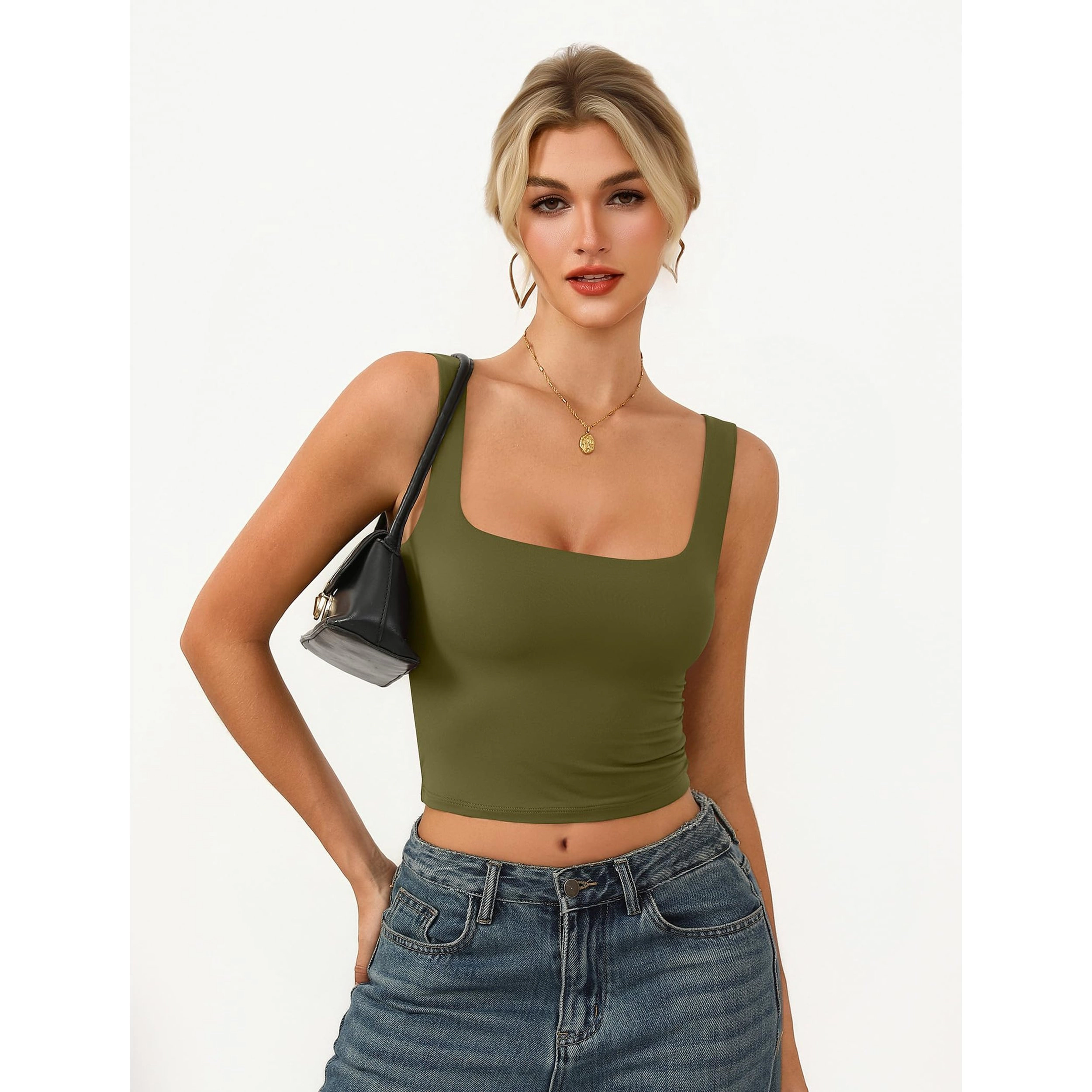 Avidlove Women's Square Neck Double Lined Tank Crop Top