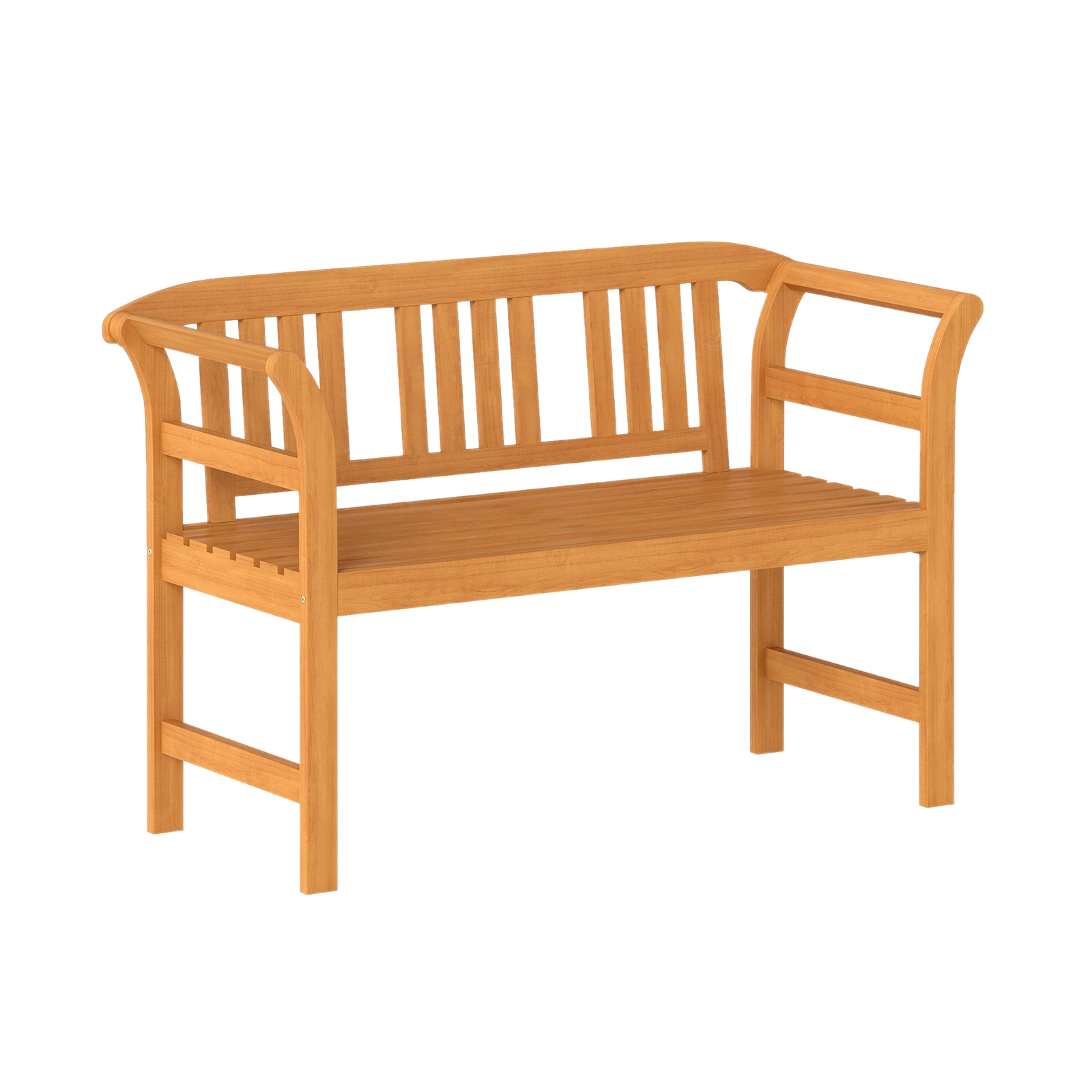SUGIFT Acacia Wood 2-Person Patio Loveseat Natural with Backrest and Armrests