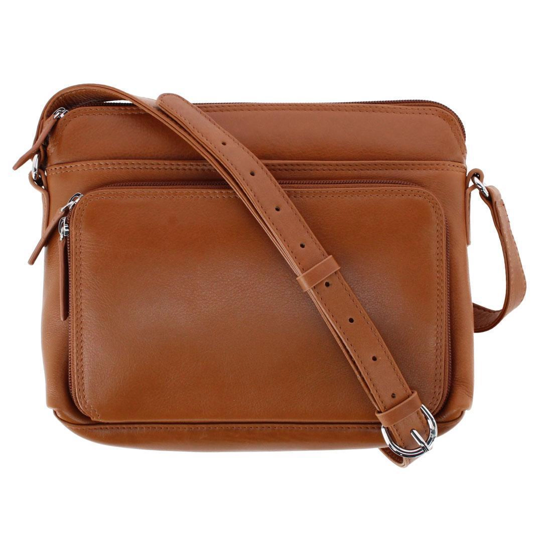 CTM Women's Leather Shoulder Bag Purse with Side Organizer