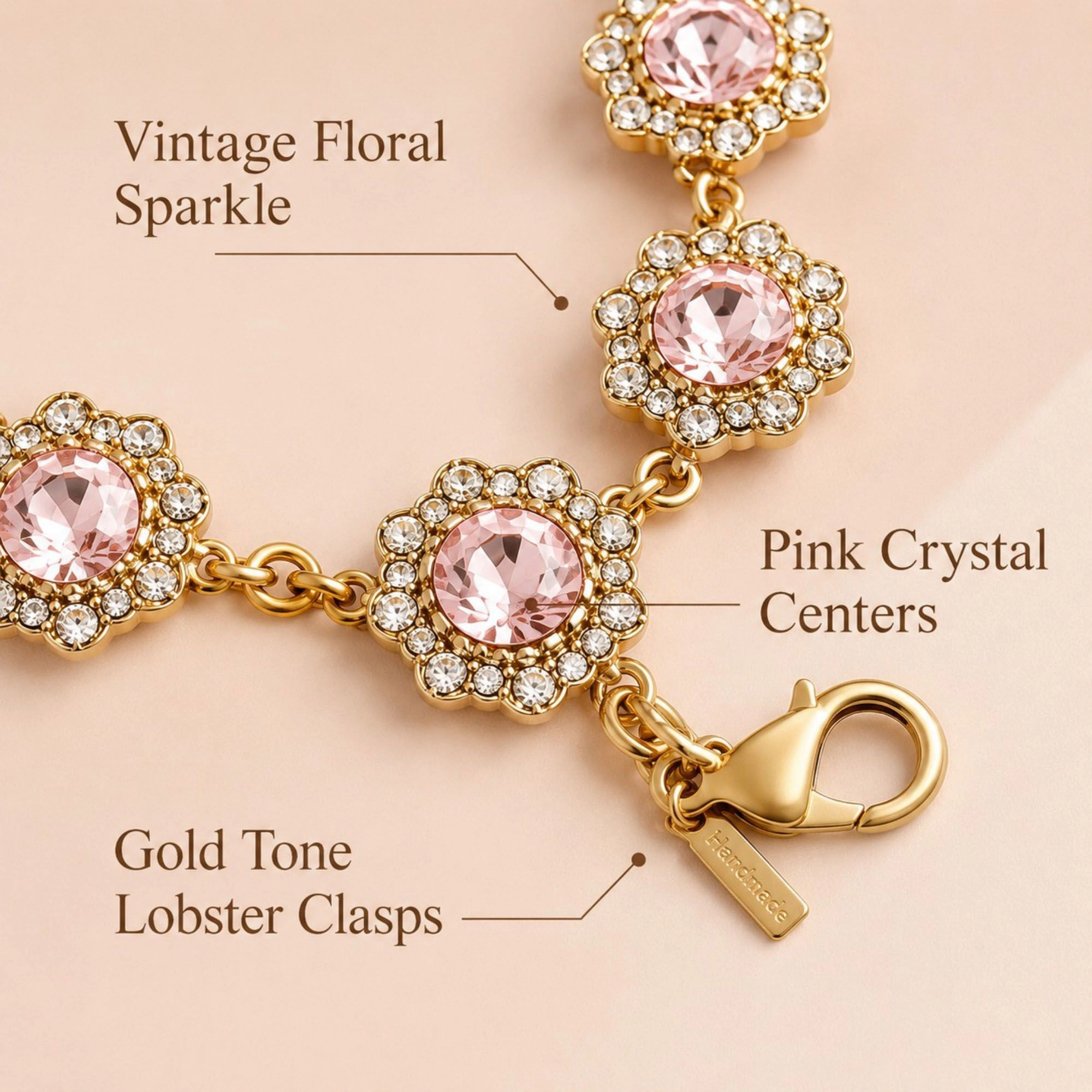 Alilang Women's Pink Rhinestone Flower Bag Chain Purse Charm with Gold Tone Clips