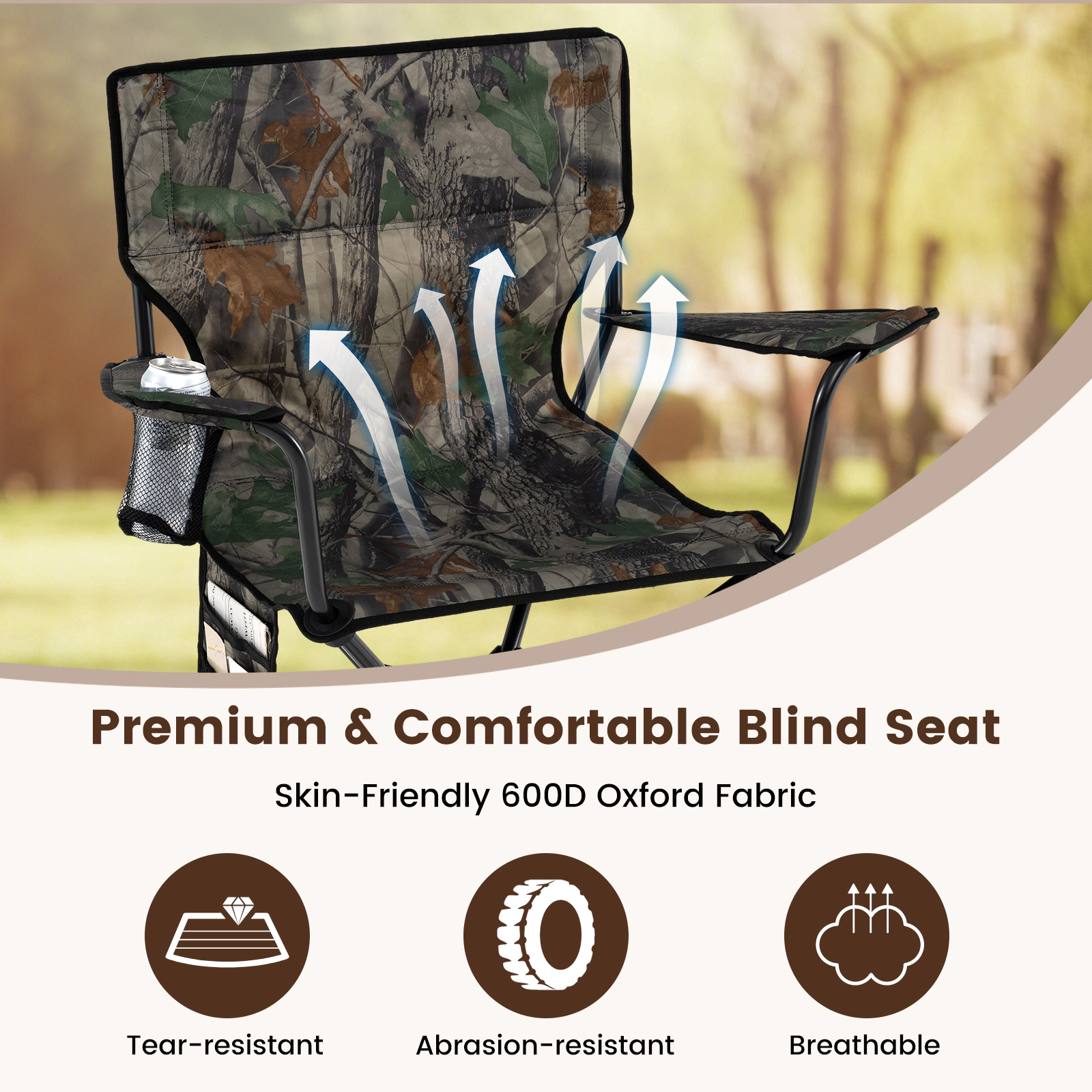 SUGIFT Green 360-Degree Swivel Hunting Chair with Mesh Cup Holder 32-in W 21-in D 35-in H 300-lb Seat Capacity