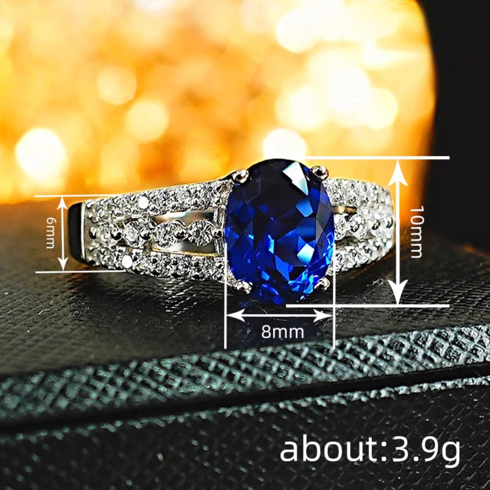 Oval Sapphire Ring Double Band Royal Blue Statement Ring