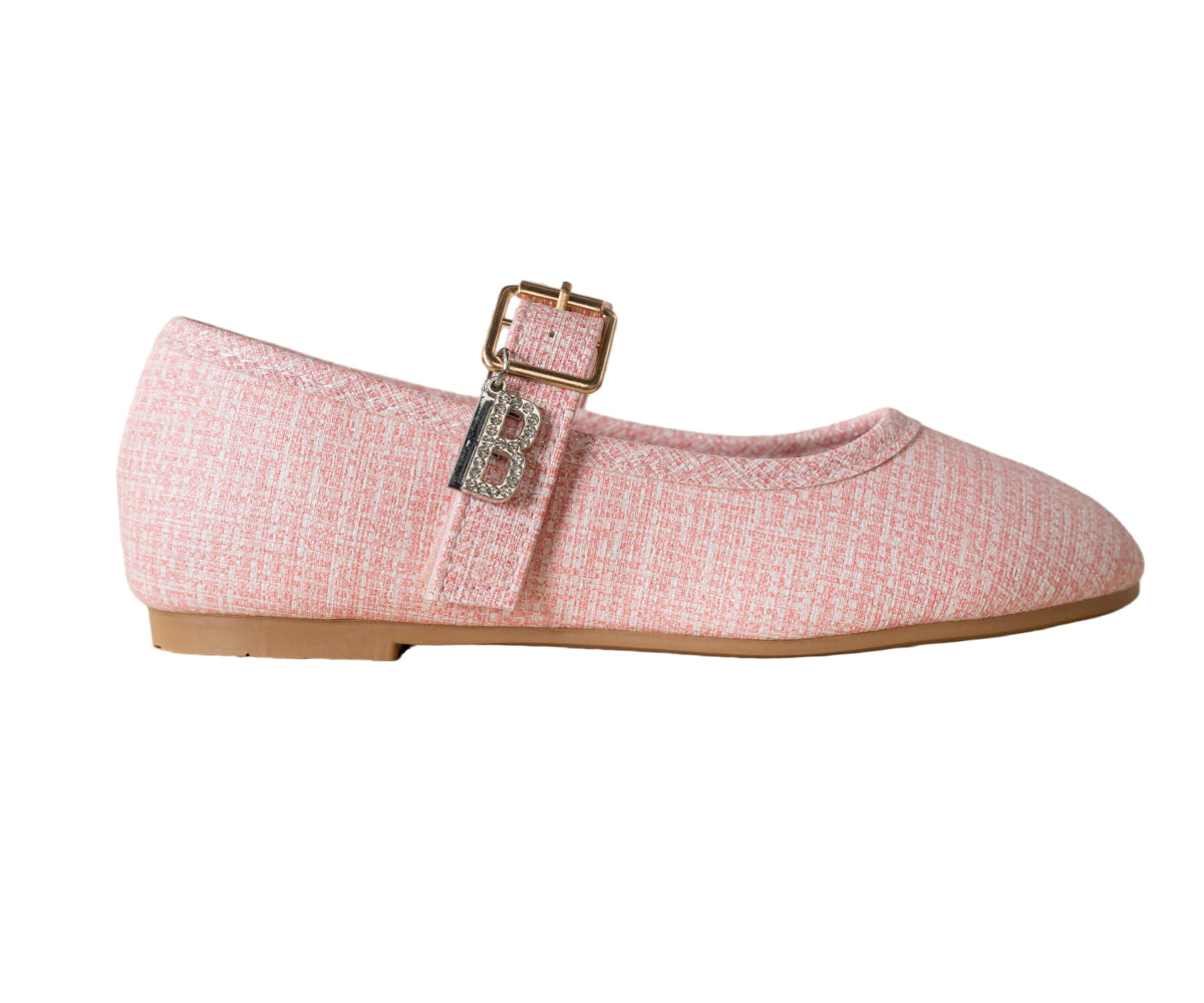 Bebe Girl's Shimmer Ballet Flat with Charm Buckle