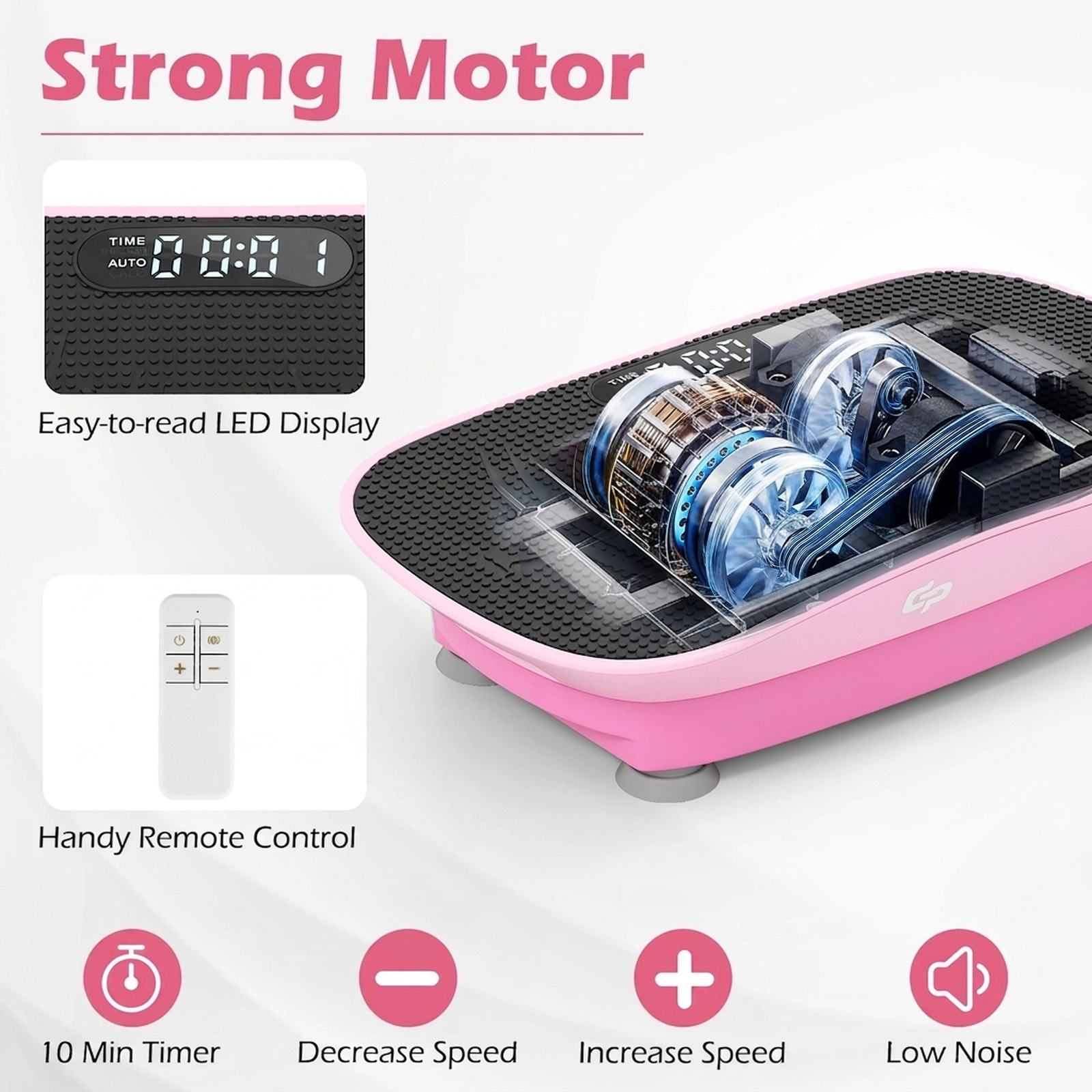 SUGIFT Whole Body Vibration Plate Exercise Machine 10 Intensity Levels Remote 220-lb Capacity 20 x 11 x 5-in Pink