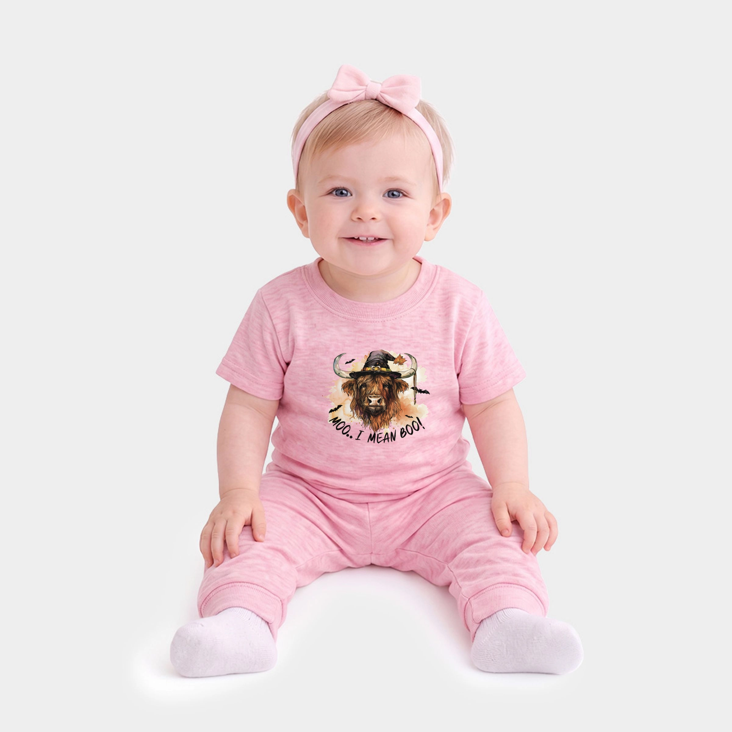 The Juniper Shop - Infant Jogger Pant Crew Set I Mean Boo Longhorn Cow