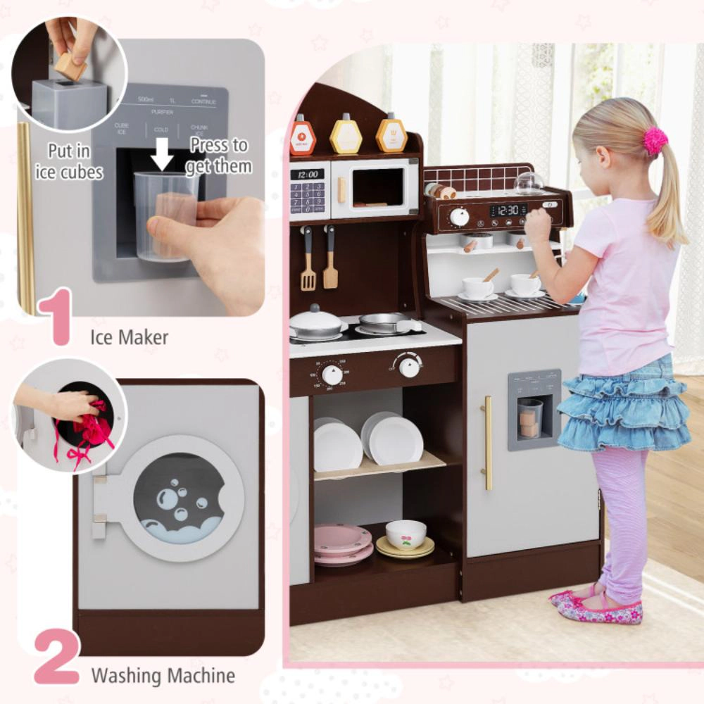 Hivvago Kids Kitchen Set Wooden with Coffee Makers and Accessories