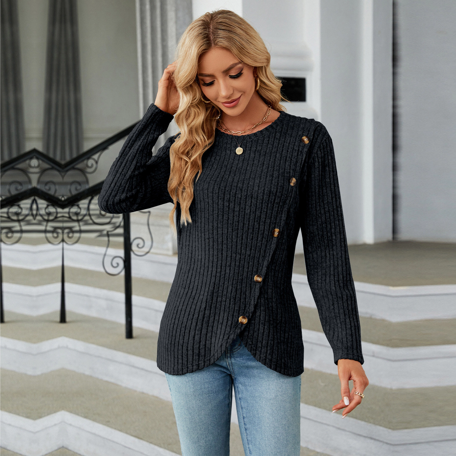 Women's Asymmetric Long Sleeve Tunic Tops Dressy Casual Fashion Sweaters