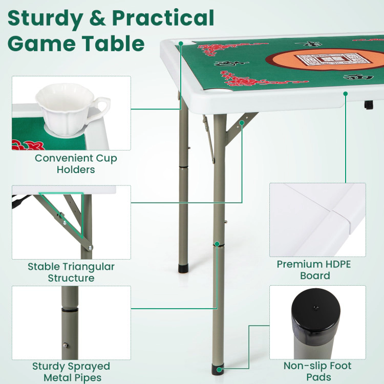 SUGIFT 35-in Square 180-lb Capacity 4-Player Folding Mahjong Table with Cup Holders and Anti-Slip Mat