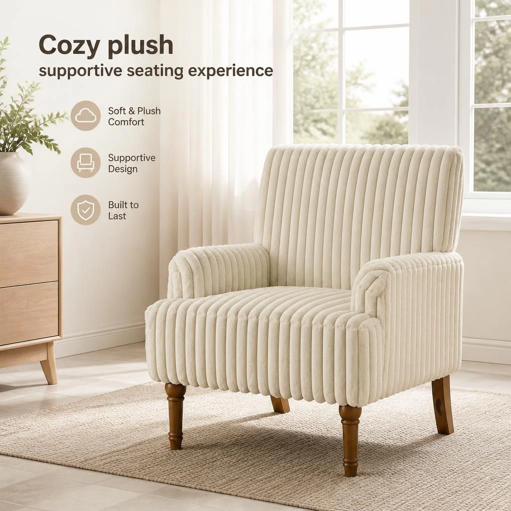 GOODSILO Upholstered Accent Chair with Solid Wood Base