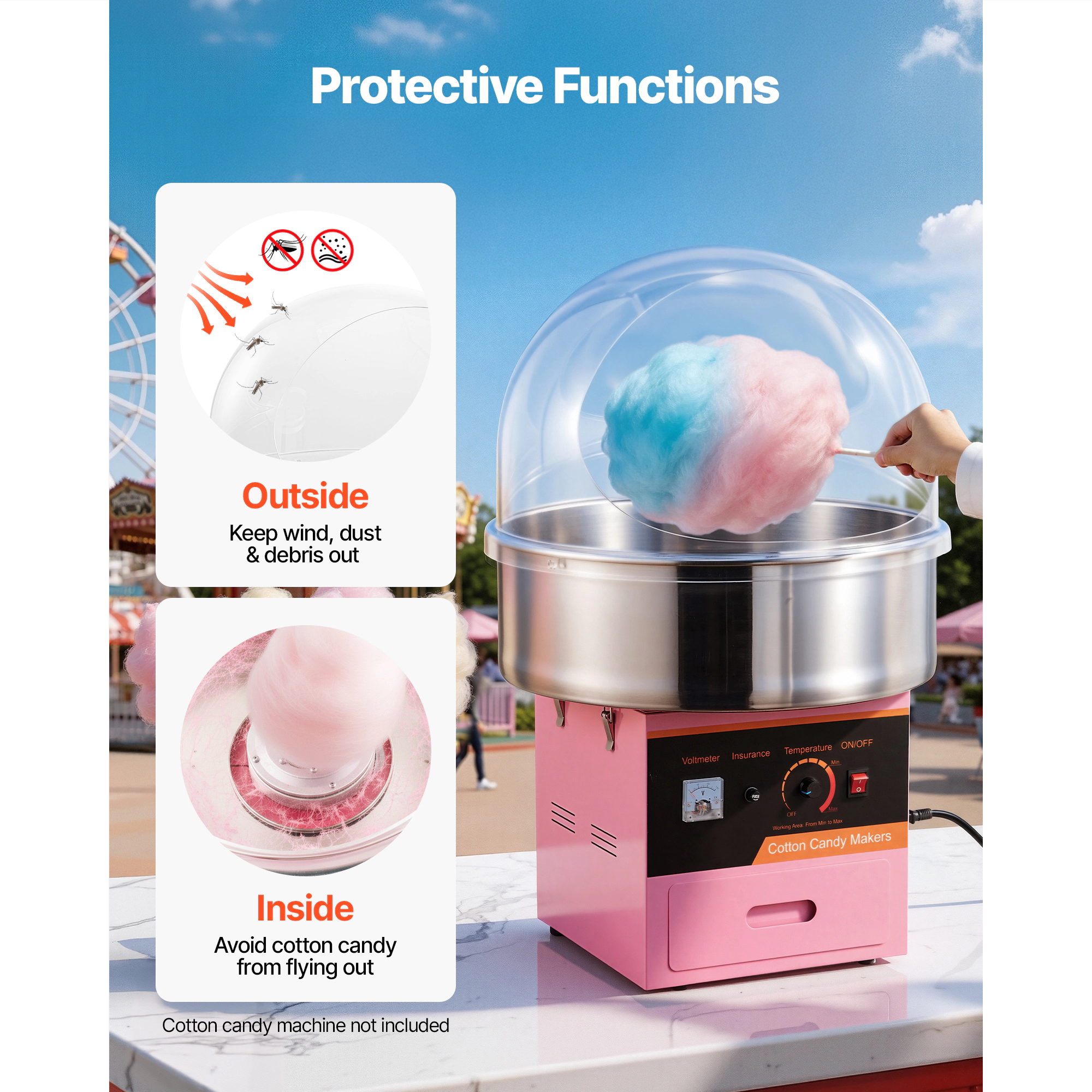 HONGGE Cotton Candy Machine Cover Transparent Acrylic Dome Bubble Shield Cotton Candy Machine Bubble Shield Compatible