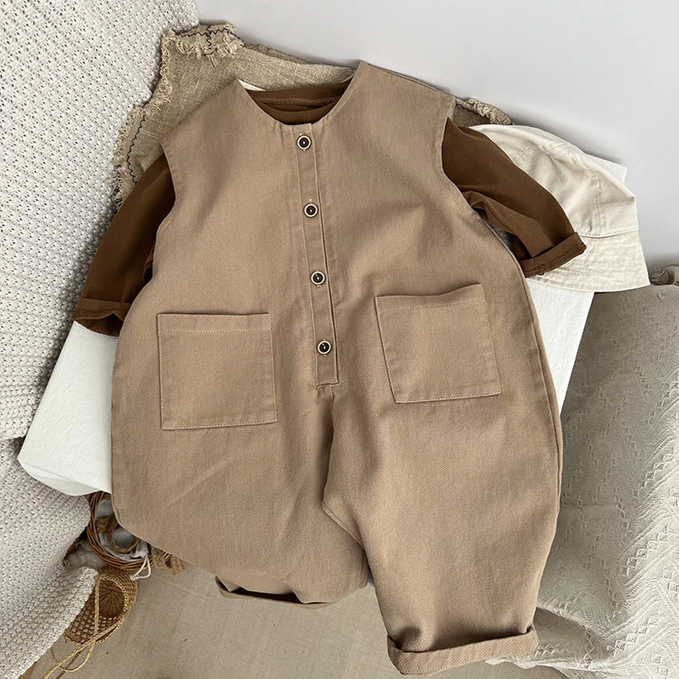 MyKids-USA Baby Solid Color Sleeveless Unisex Overall