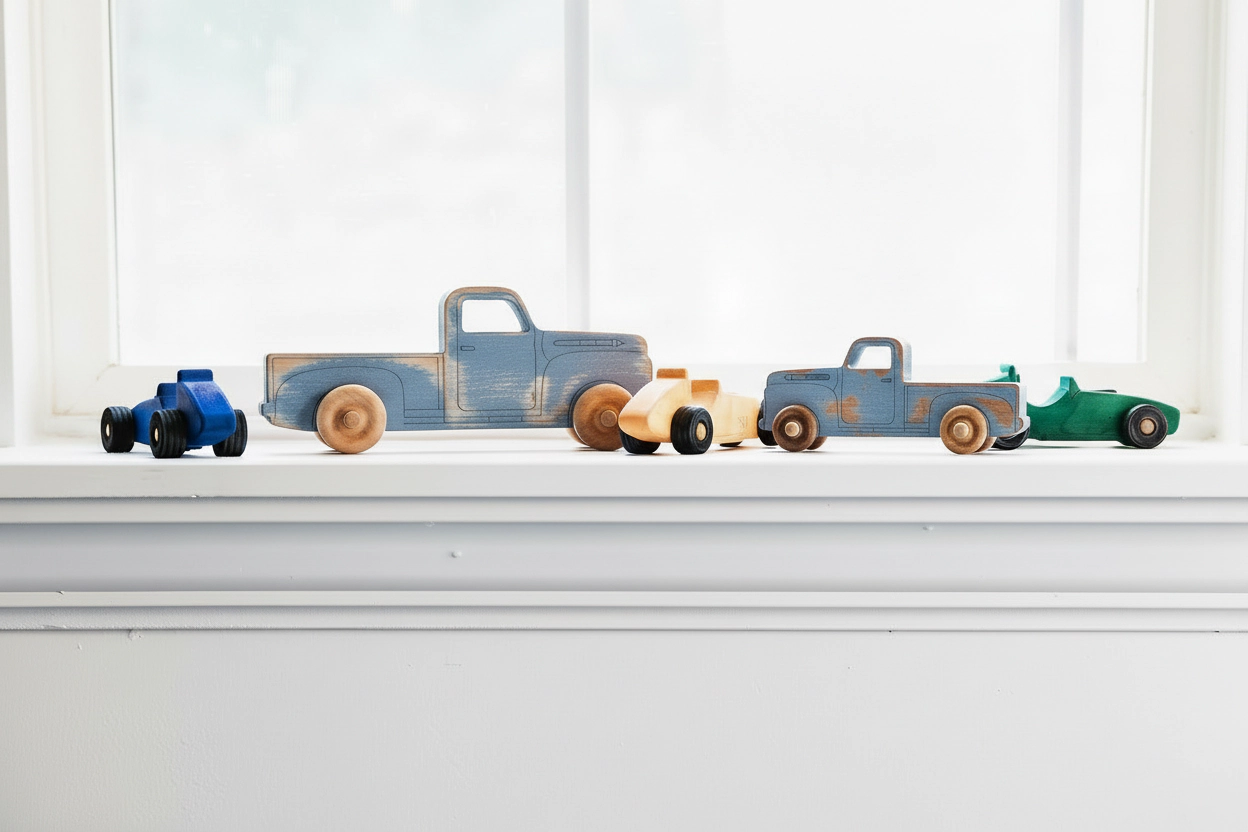 Montessori 5.5" Blue Wooden Pickup Truck for Toddlers 1–3 - Eco-Friendly Maple Toy - Made in USA