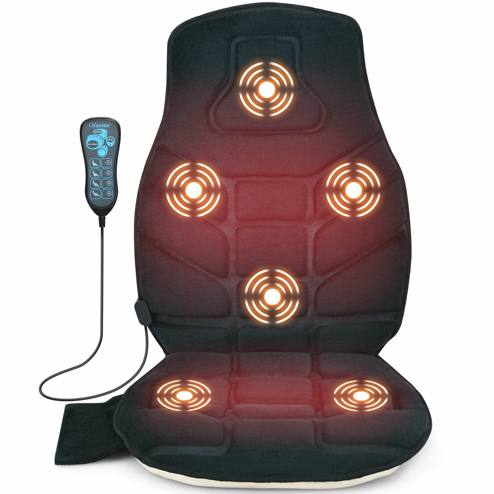 SUGIFT Heated Seat Cushion Massager with 6 Vibration Motors and 5 Modes Black