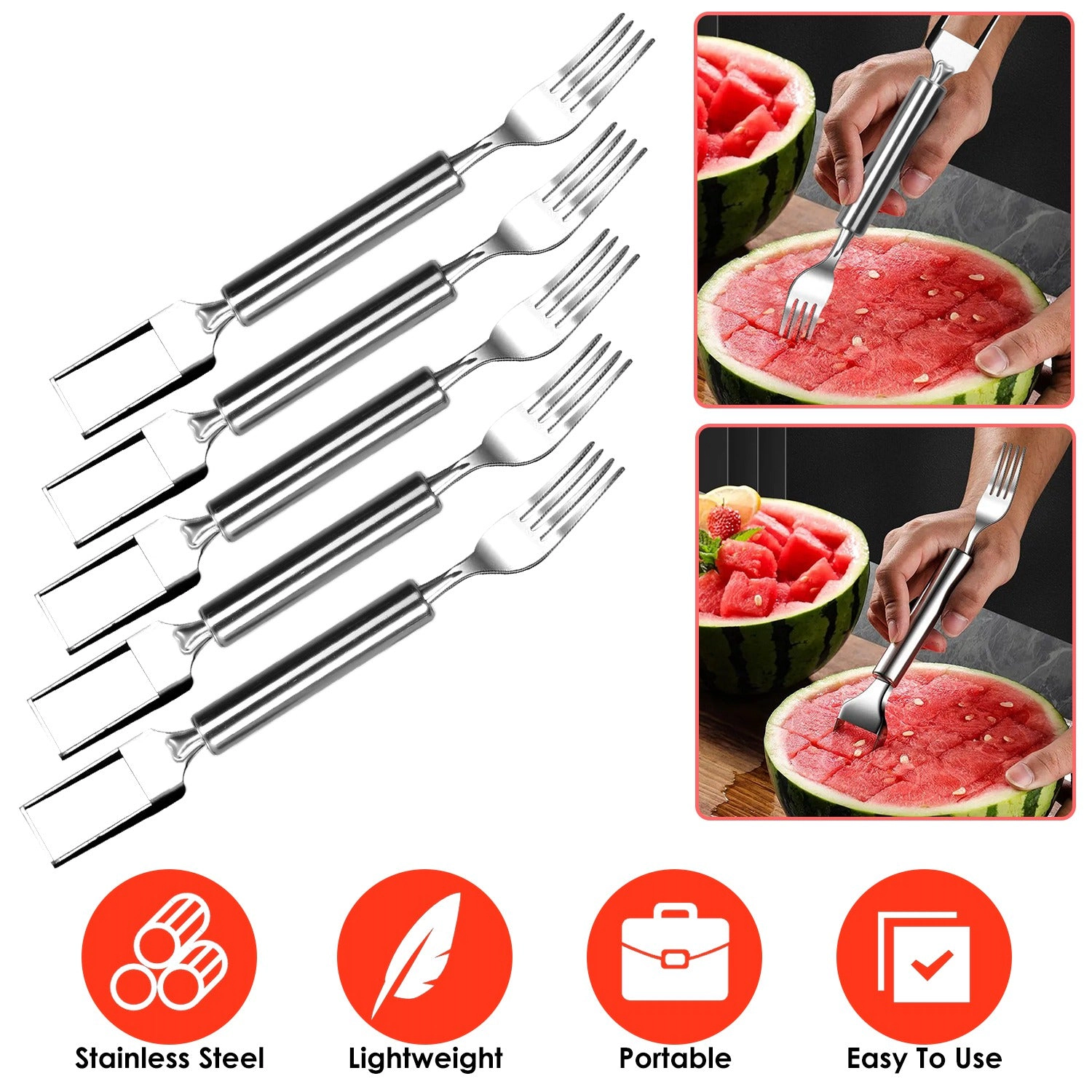 GBruno 2-in-1 Stainless Steel Watermelon Slicer, 5 Pcs