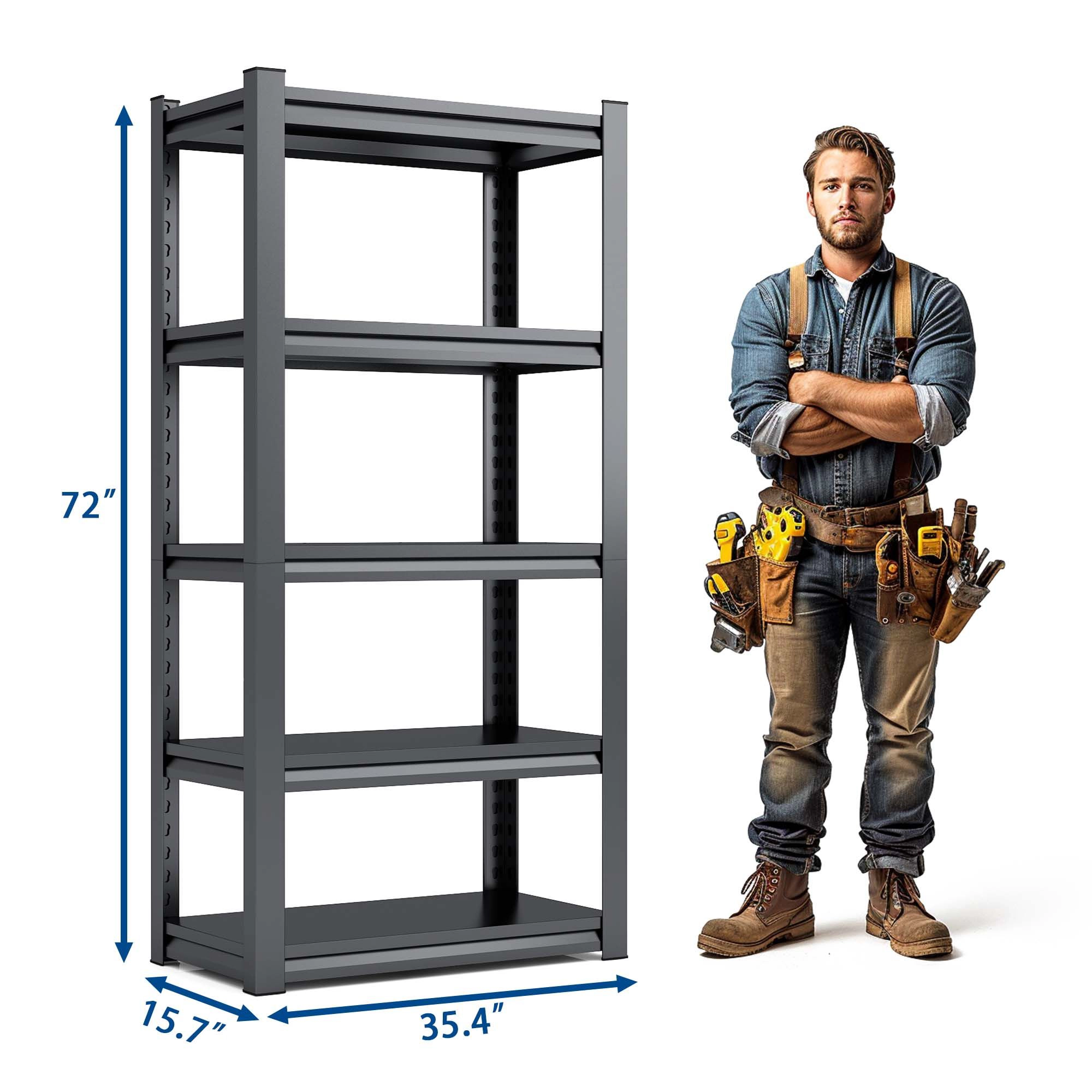 Flynama 72" H, 5-Tier Metal Shelves, 2000Lbs Capacity, Black, Garage/Industrial Storage