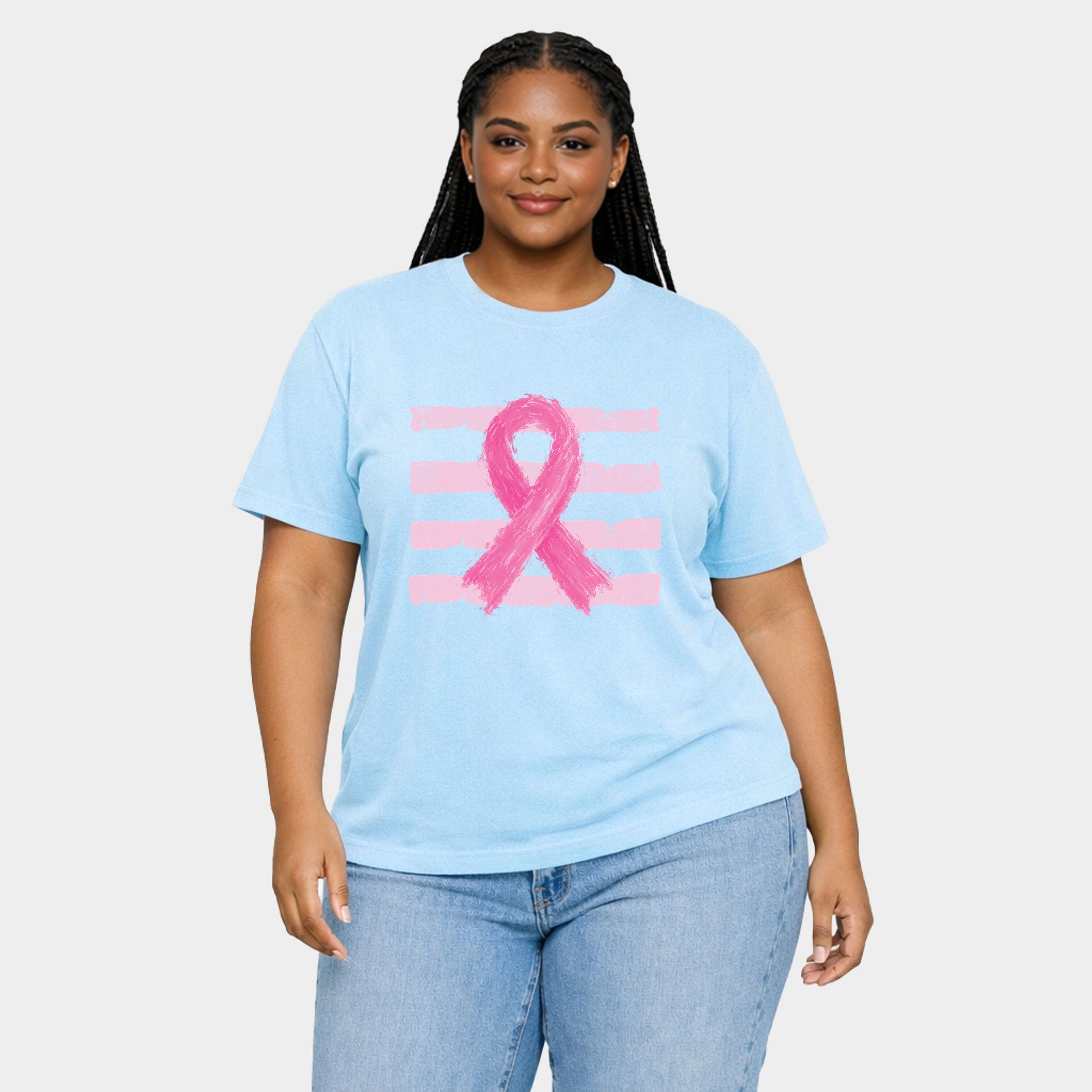 Simply Sage Market - Women's Plus Sized Garment Dyed Graphic T-Shirt Breast Cancer Ribbon