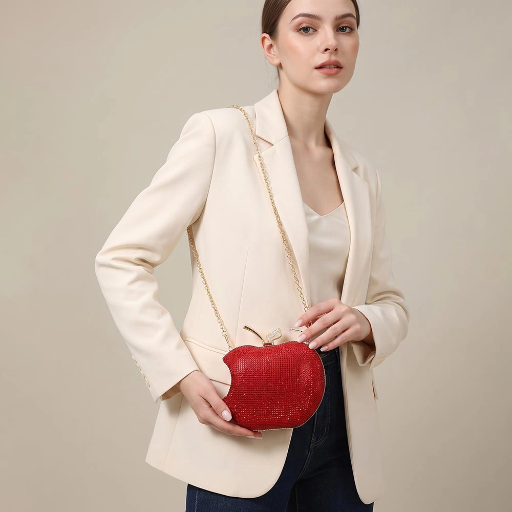 FASHNZFAB Crystal Rhinestone Embellished Apple Evening Clutch Shoulder Bag