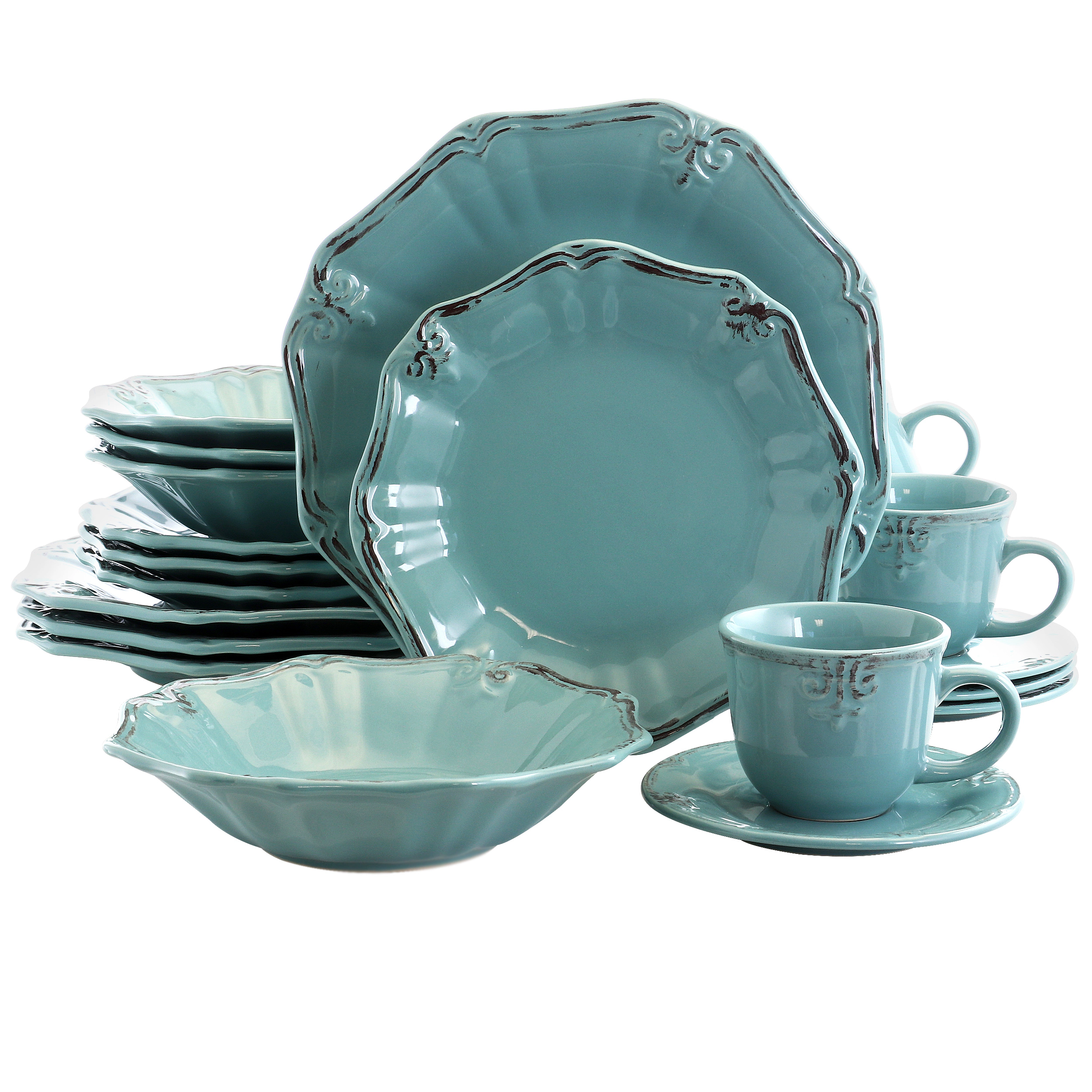 Elama Fleur De Lys 20-Piece Dinnerware Set White