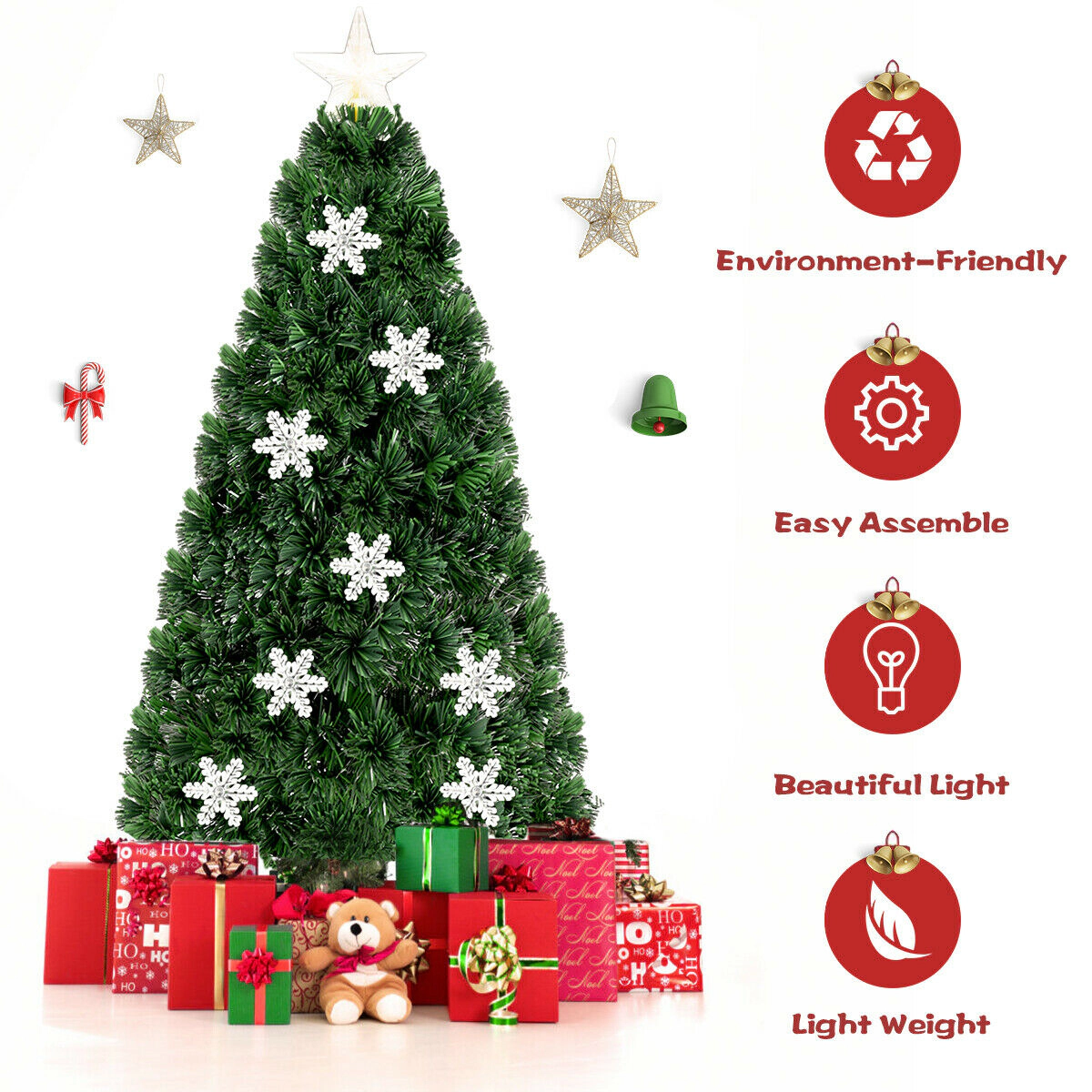 Glintex 5-Ft LED Fiber Optic Christmas Tree with 170 Tips and 21 LED Lights, Green