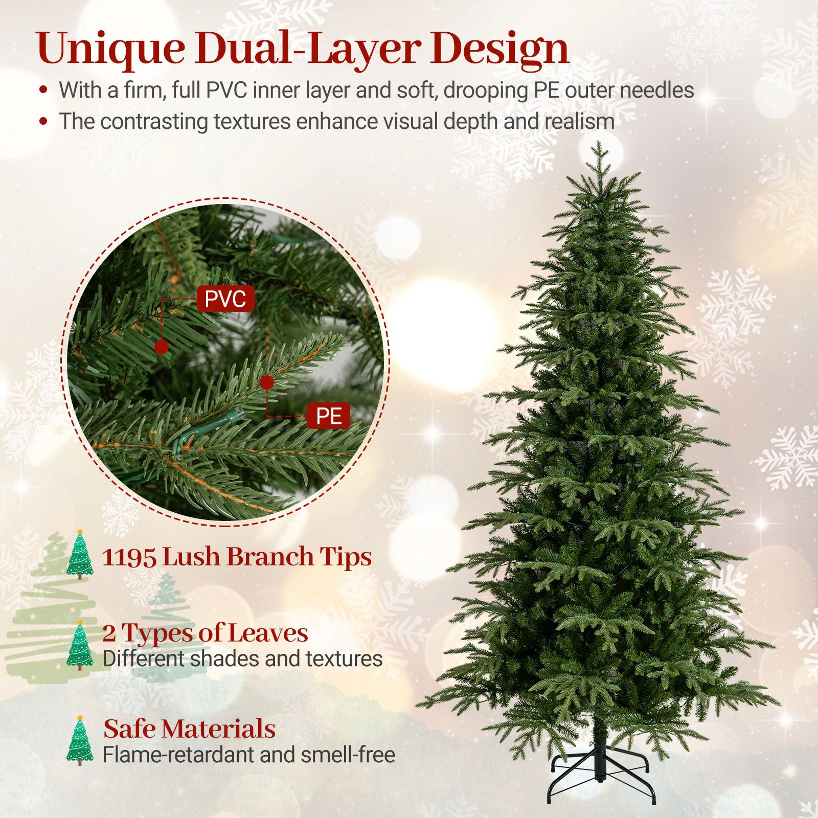 SlickBlue Green Artificial Christmas Tree with Dual-Layer Branches