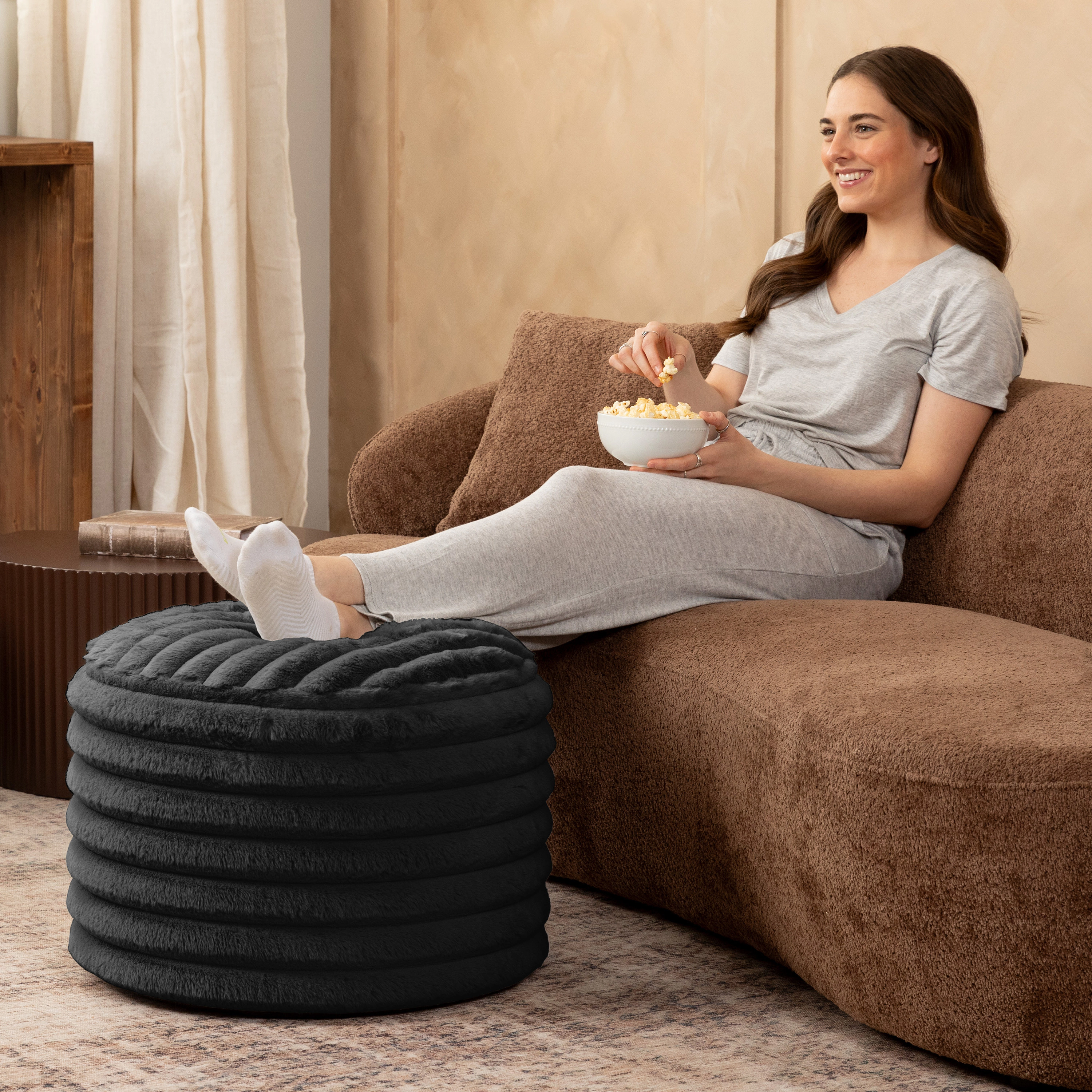 Jaxx Paran Accent Pouf - Fluffy Faux Fur Ottoman for Modern Interior Design, Regular
