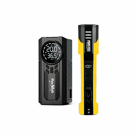 Pursonic Roadside Emergency Bundle – 2-in-1 Jump Starter, Tire Inflator & UltraBright Rechargeable Flashlight