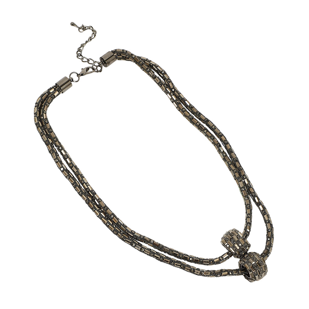 SOHI Women's Charcoal Grey the Mirror Multi-Layer Necklace