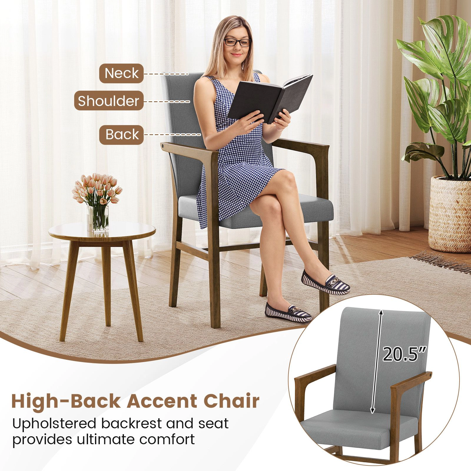 SlickBlue Set of 2 Upholstered Accent Chairs with High Back & Armrests