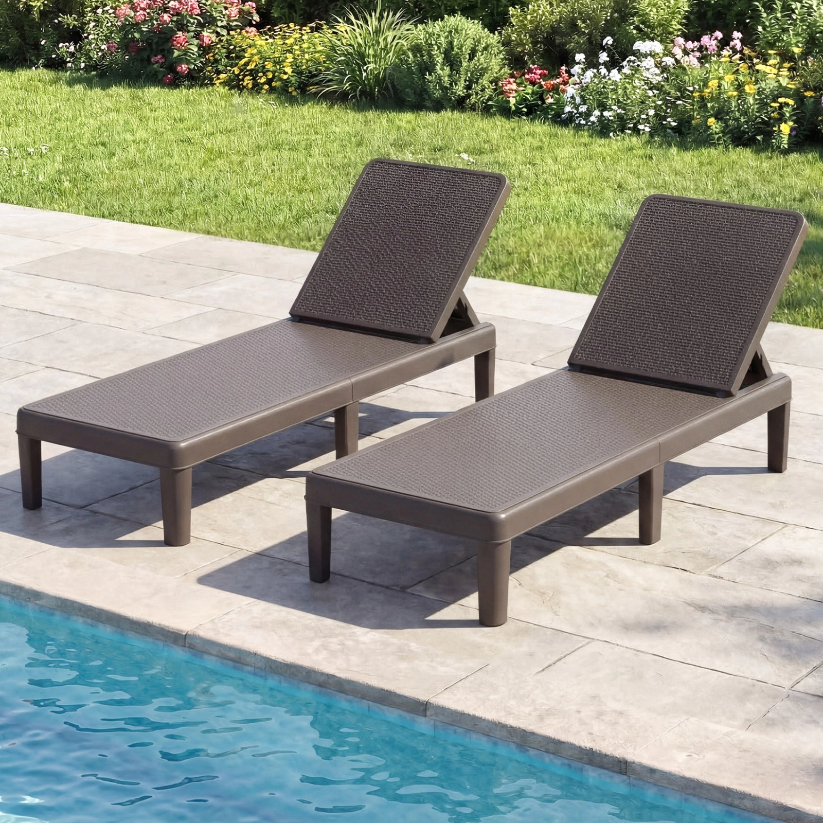 SUGIFT Outdoor Chaise Lounge Chair, Brown PP Rattan Texture, 4-Position Backrest, 6-Leg Frame