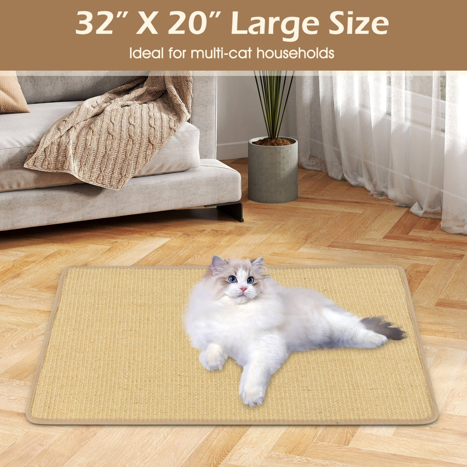 SUGIFT 2-Piece Natural Sisal Cat Scratcher Mat Set 32 x 20 in Pads