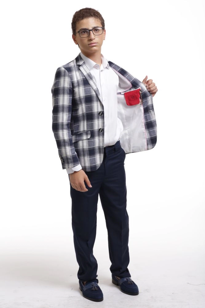 Elie Balleh Boys Slim Fit Plaid Blazer