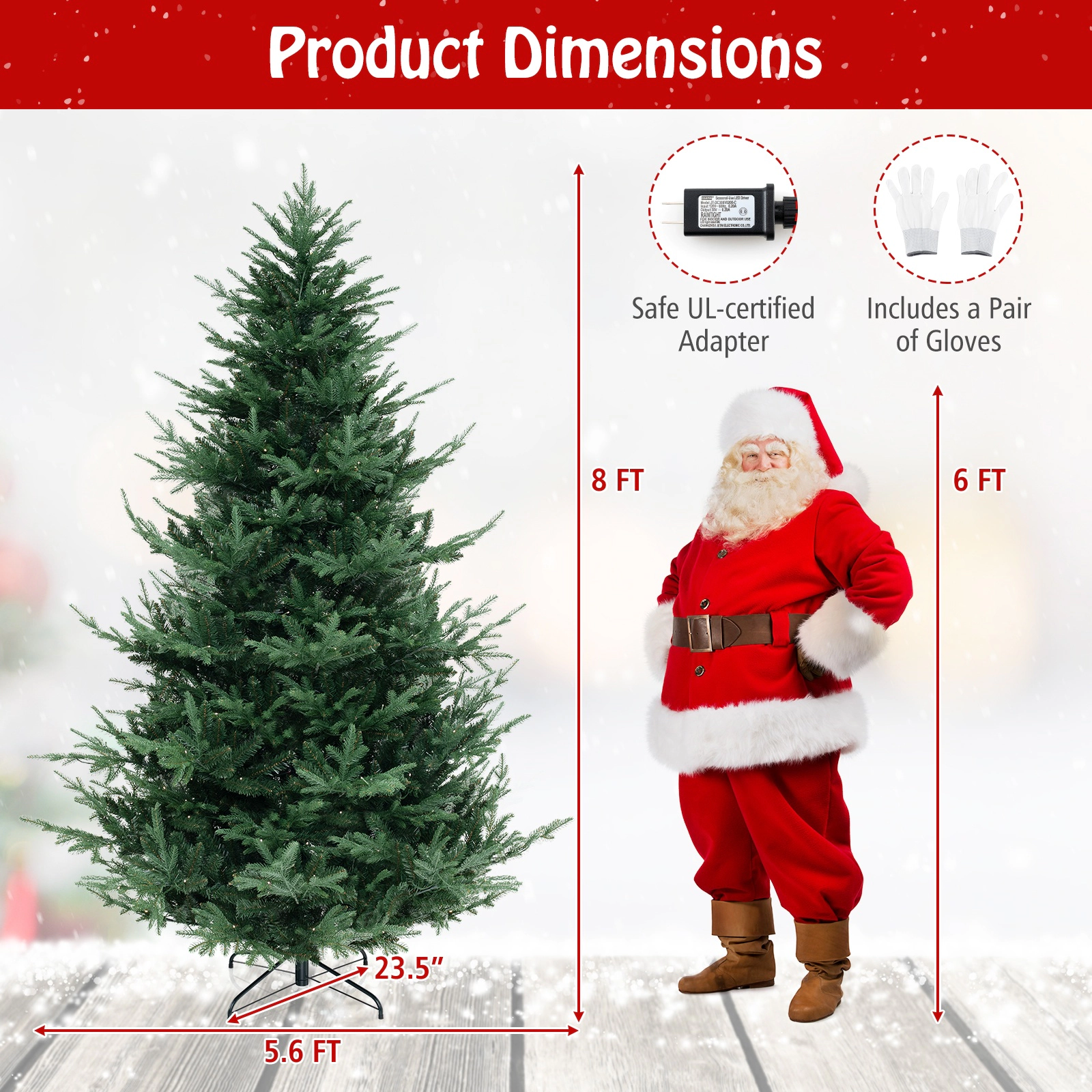 SUGIFT 8-ft Pre-Lit Hinged Artificial Christmas Tree with 1480 PVC and PE Branch Tips 450 LED Lights 4 Sections Green