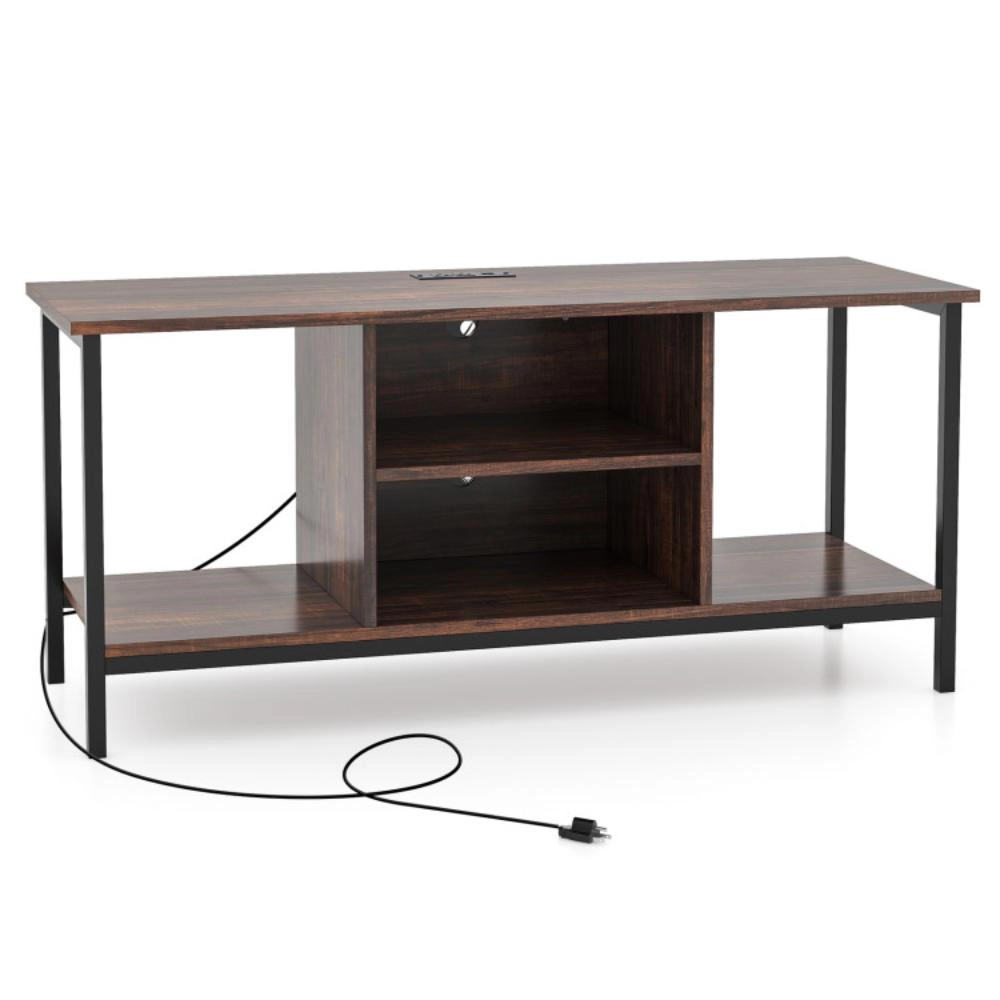 Hivvago Tv Stand Entertainment Center With Open Storage Shelves And Power Outlets To 50 Inches-Rustic Brown