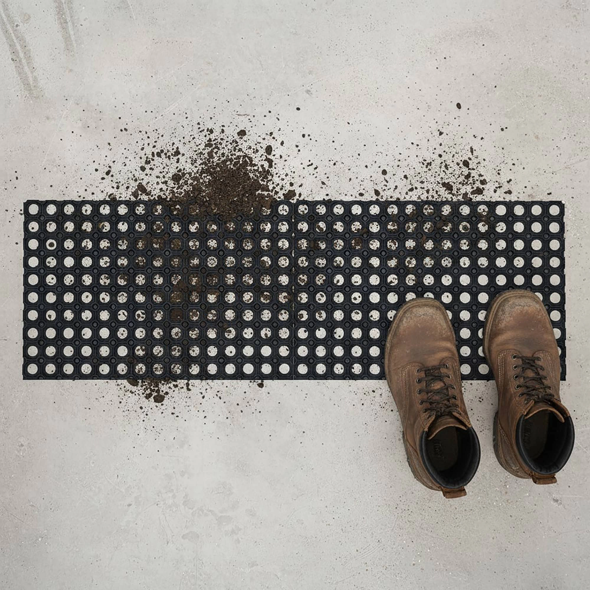 Evideco French Home Goods Black Honeycomb Pack of 2 Rubber Doormat x 32 Inches