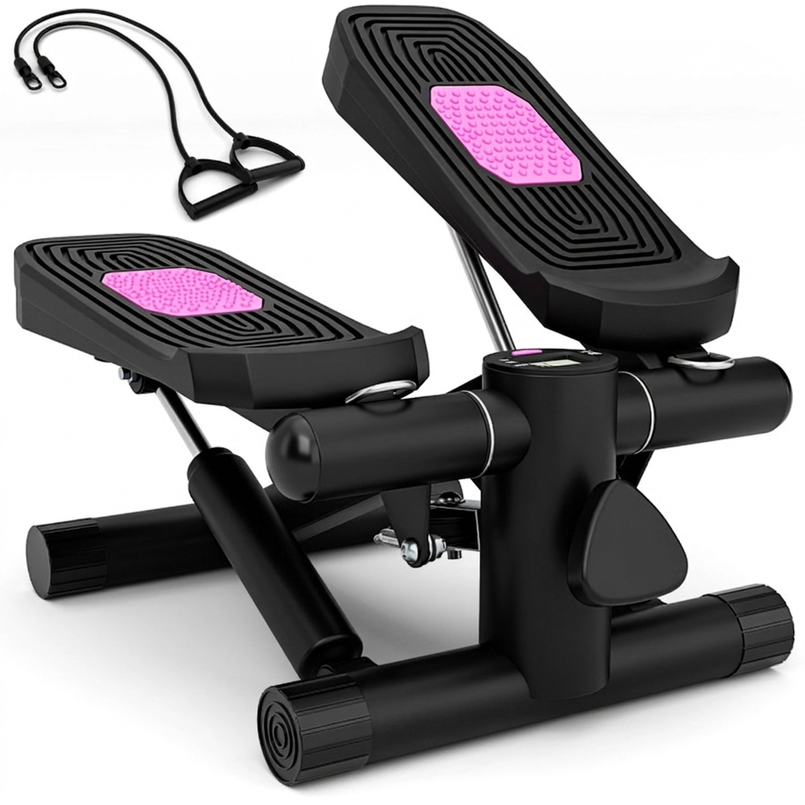 SUGIFT Mini Stepper with Resistance Bands and Adjustable Height Ab Machine 220-lb Capacity Black/White