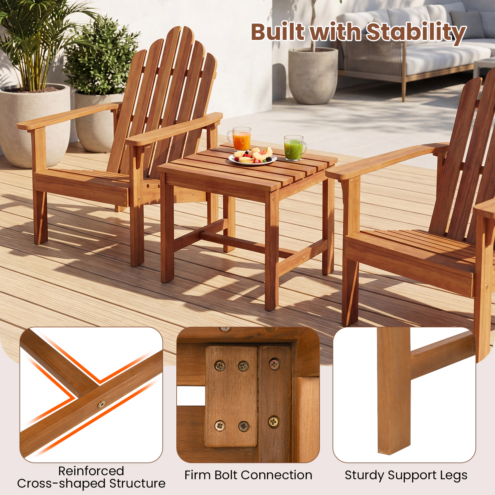 SUGIFT 17-in Square Acacia Wood Patio Side Tables 400-lb Capacity Repaintable Surface Natural Set of 2