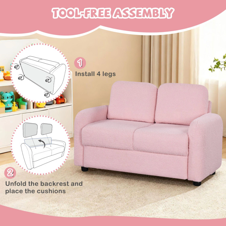 Hivvago 2-Seat Kids Sofa Toddler Couch With Soft Teddy Fleece Upholstery And Solid Wooden Frame