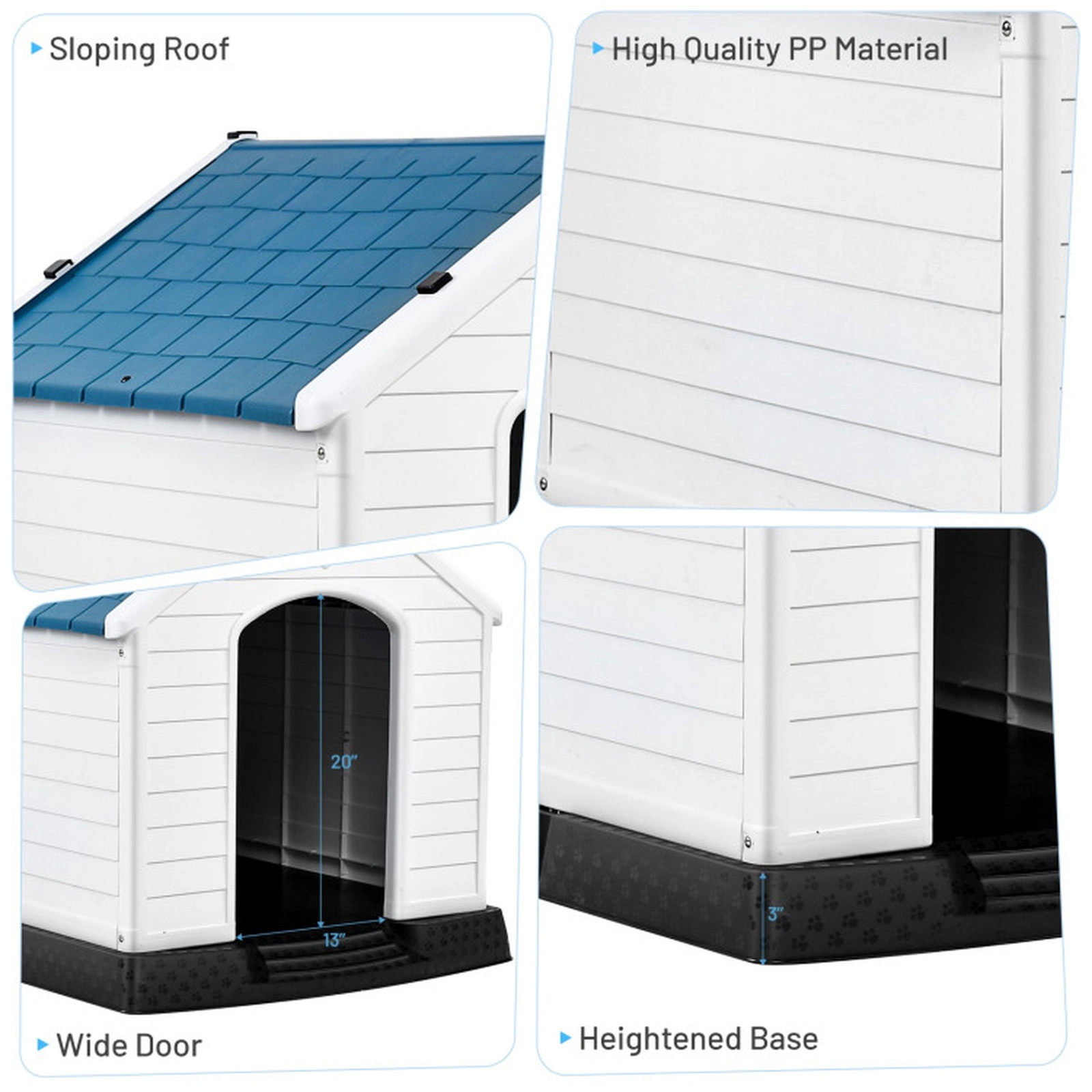 SUGIFT Blue and White Waterproof Plastic Dog House with Raised Floor and Vents 33.5-in W 30.5-in D 33-in H