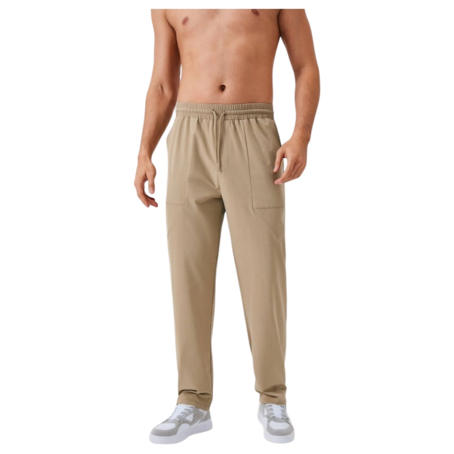 Anna-Kaci Men's Relaxed Fit Drawstring Pants with Patch Pockets and Elastic Waistband