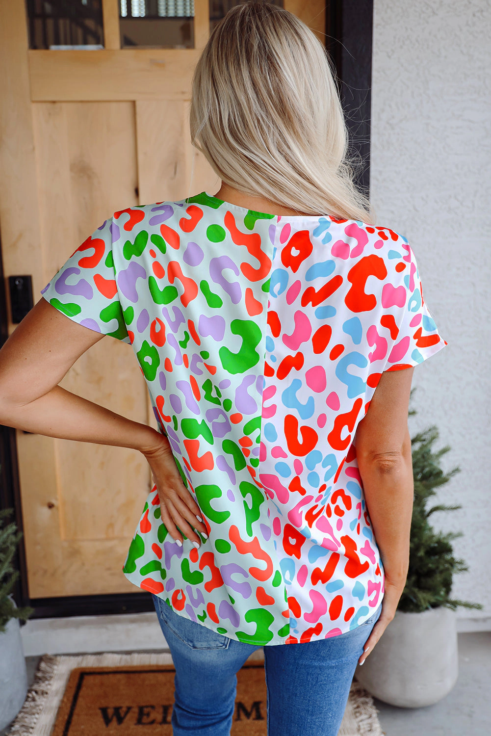 Threaded Pear Women's Ruthie Print Short Sleeve Blouse
